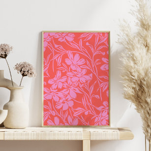 Diseño de arte botánico floral boho en rosa y rojo