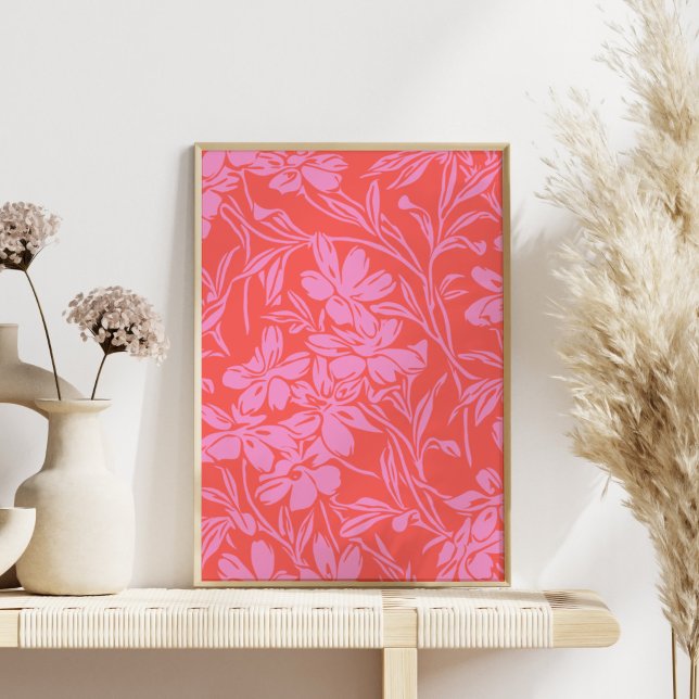 Diseño de arte botánico floral boho en rosa y rojo (Subido por el creador)