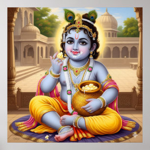 Diseño de arte clásico Joyful Blue Bala Krishna Po
