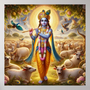 Diseño de arte de Gopala Krishna pastoral azul ele