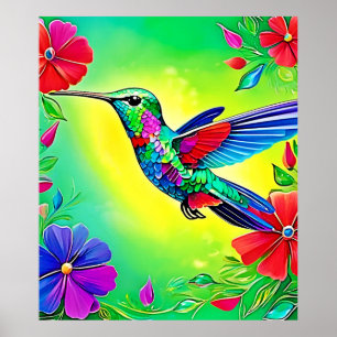 Diseño de arte de Hummingbird Floral