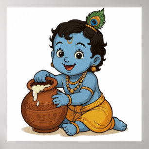 Diseño de arte de Krishna infantil azul y amarillo