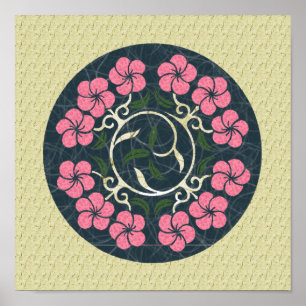 Diseño De Arte Floral Azul Y Rosa