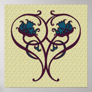 Diseño de arte floral ornamentado de ciruela y azu