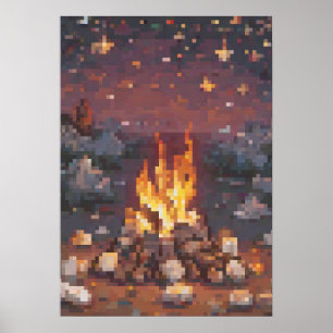 Diseño de arte pixelado de camping retro - Fogata 