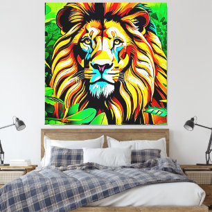 Diseño de arte pop de león en la jungla