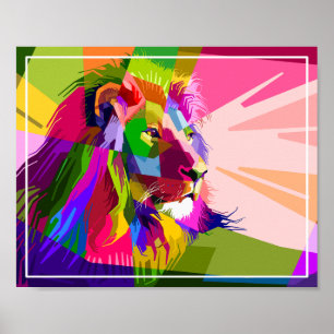 Diseño de arte pop prismático colorido de león
