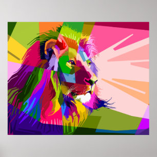 Diseño de arte pop prismático colorido de león