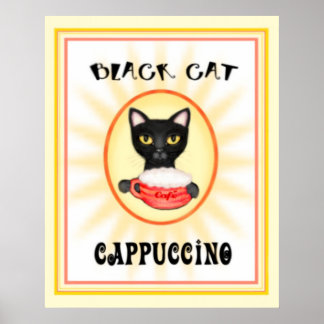 Diseño de arte vintage para capuchino de gato negr