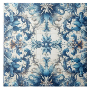 Diseño De Azulejos Decorados En Azul Y Blanco