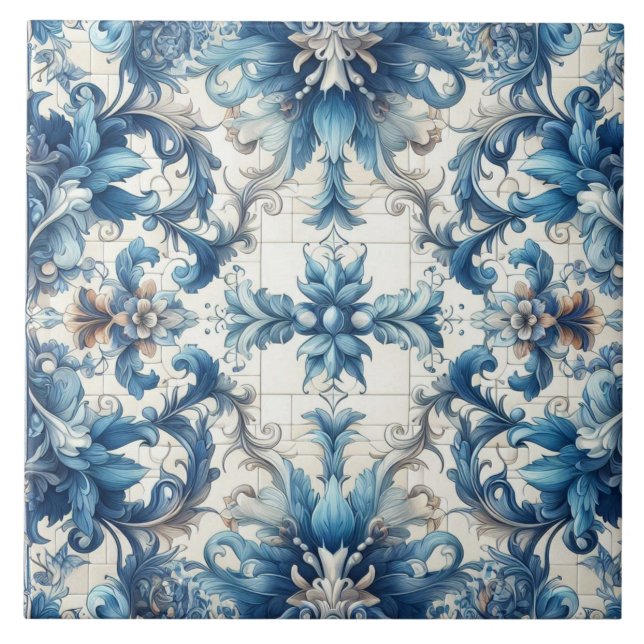 Diseño De Azulejos Decorados En Azul Y Blanco (Frente)