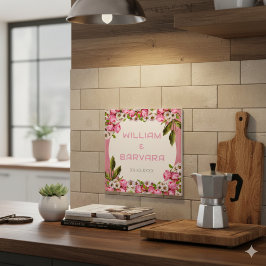 Diseño de Baldosa Cerámica Floral Elegante Rosa