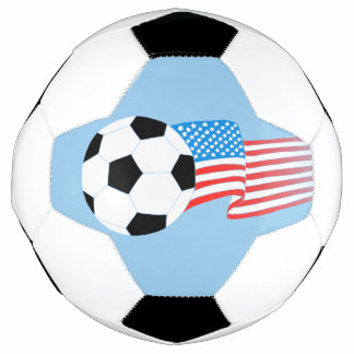 Diseño de balón de fútbol de color azul con bander