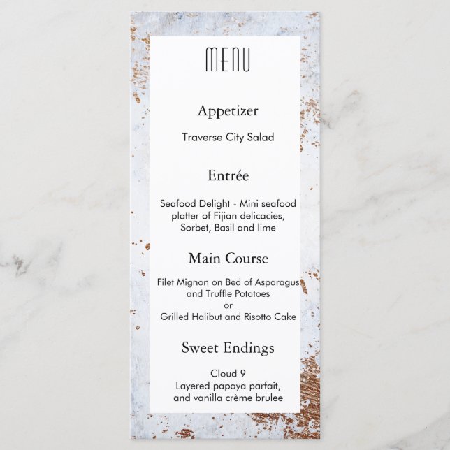 Diseño de boda con textura de mármol moderno MENÚ (Anverso)