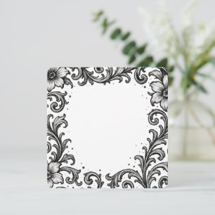 Diseño de borde floral con tinta negra elegante