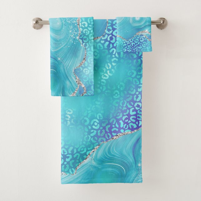 Diseño de brillo dorado ágata leopardo azul (In situ)