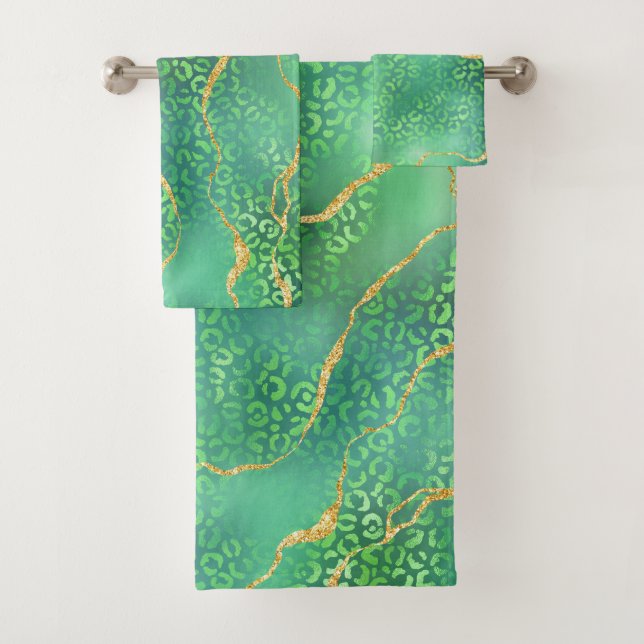 Diseño de brillo dorado de ágata leopardo verde (In situ)