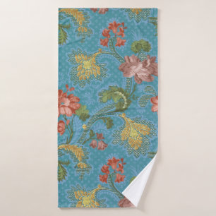 Diseño de brocado dorado floral damasco azul antig