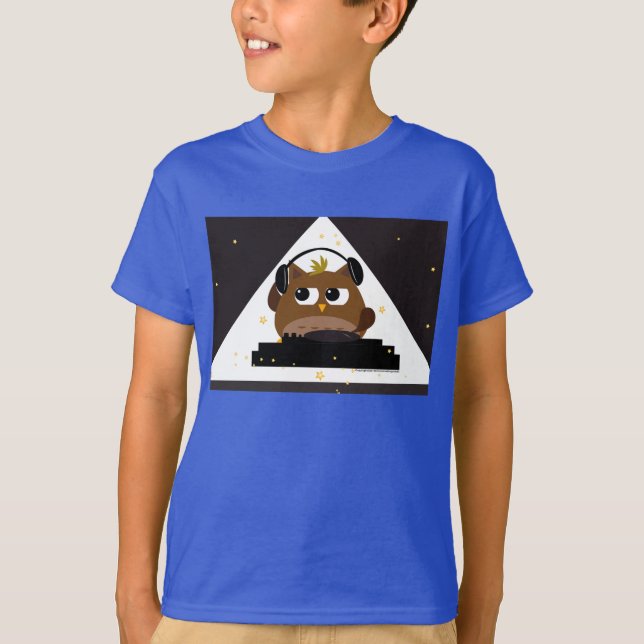 Diseño de búho DJ de música - Camiseta de manga 3/ (Anverso)