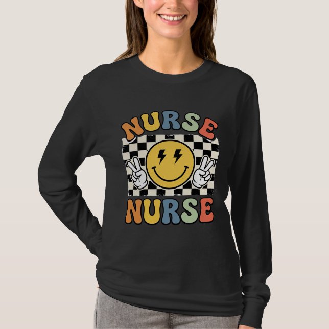 Diseño de camisa a cuadros sonriente de enfermera  (Anverso)
