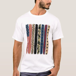 Diseño de camisa a rayas camuflaje leopardo patrió