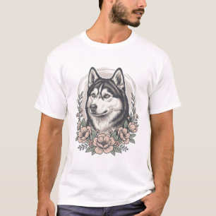 Diseño de camisa de retrato floral Husky vintage_1