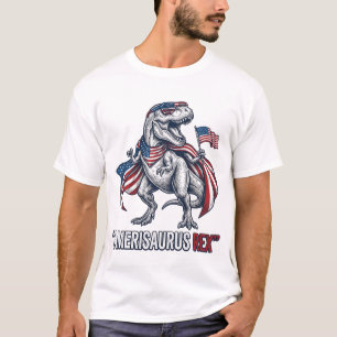 Diseño de camiseta blanca Patriótico T-Rex Amerisa