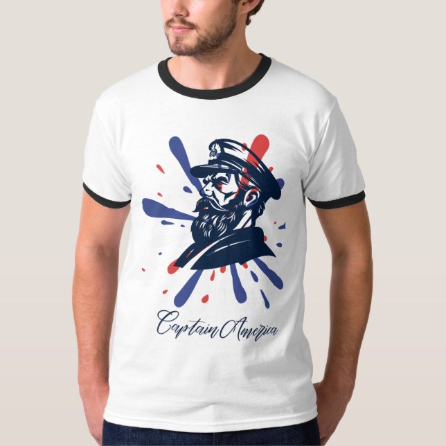 Diseño de camiseta Capitán América con bandera est (Anverso)
