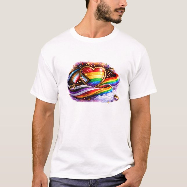 Diseño de camiseta con corazón de arcoíris de orgu (Anverso)