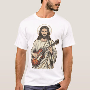 Diseño de camiseta con grabado de guitarrista sagr
