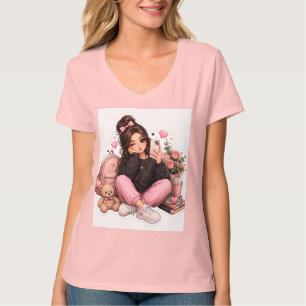 Diseño de camiseta con sticker de chica selfie kaw