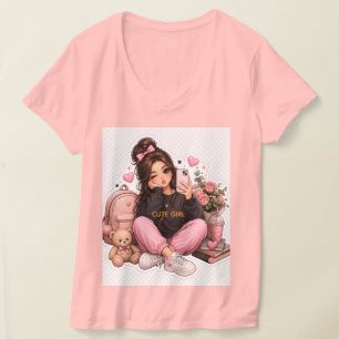 Diseño de camiseta con sticker de chica selfie kaw