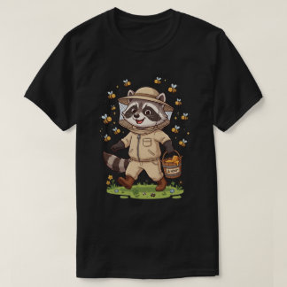 Diseño de camiseta de apicultor mapache lindo