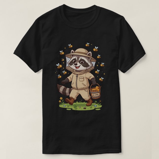 Diseño de camiseta de apicultor mapache lindo (Diseño del anverso)