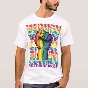 Diseño de camiseta de arcoíris de puño levantado d