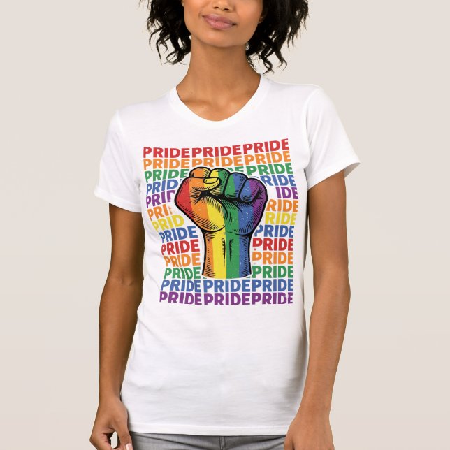Diseño de camiseta de arcoíris de puño levantado V (Anverso)