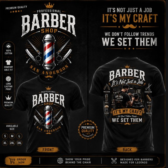 Diseño de camiseta de Barbería Profesional (Subido por el creador)