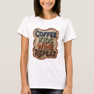 Diseño de camiseta de COFFEE KIDS WINE REPEAT azul