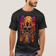 Diseño de camiseta de cráneo de Halloween y castil