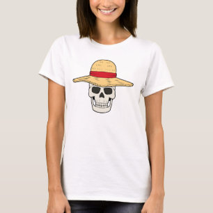 Diseño de camiseta de cráneo de sombrero de paja p