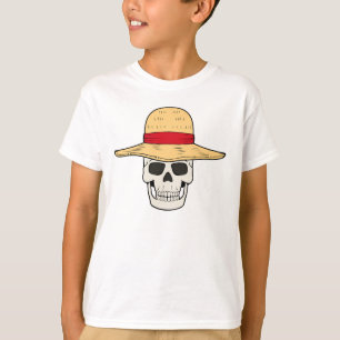 Diseño de camiseta de cráneo de sombrero de paja p