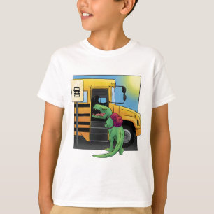 diseño de camiseta de dinosaurio en el autobús esc