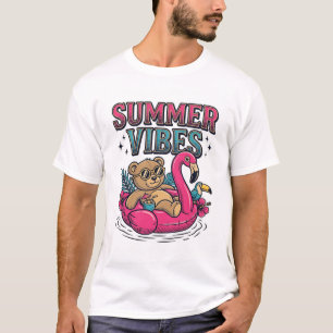 Diseño de camiseta de flotador de flamenco de oso 