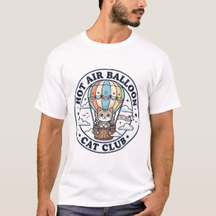 Diseño de camiseta de gato lindo globo aerostático