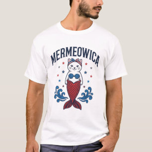 Diseño de camiseta de gato patriótico sirena Merme