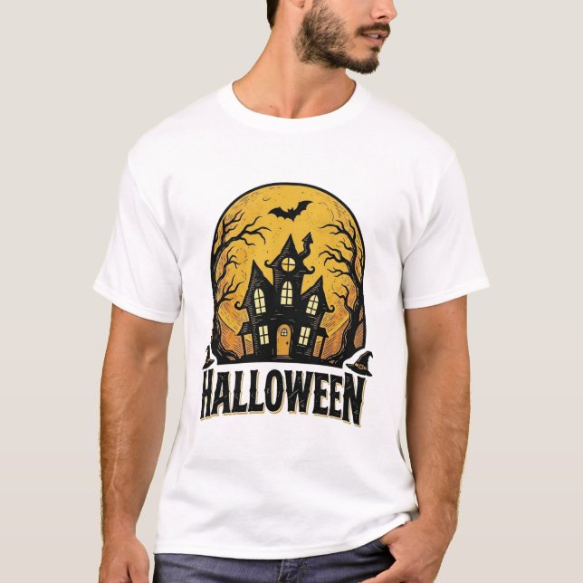 Diseño de camiseta de Halloween de casa embrujada  (Anverso)