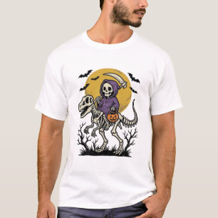 Diseño de camiseta de Halloween de dinosaurio esqu