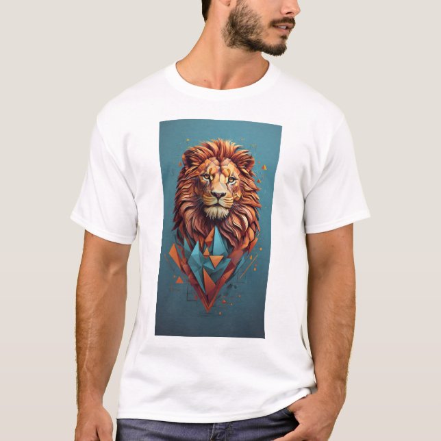 Diseño de camiseta de ilusión 3D de león geométric (Anverso)