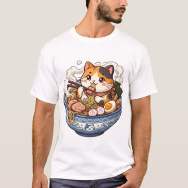 Diseño de camiseta de ilustración de Ramen Cat Ani