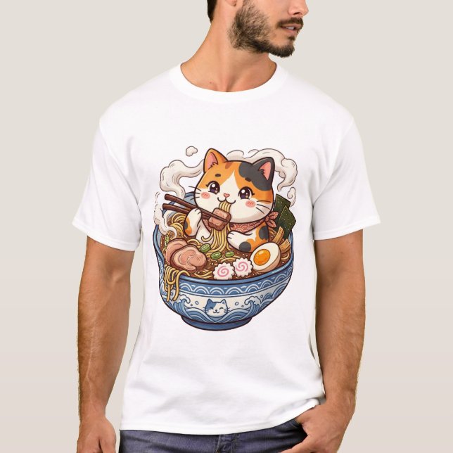 Diseño de camiseta de ilustración de Ramen Cat Ani (Anverso)